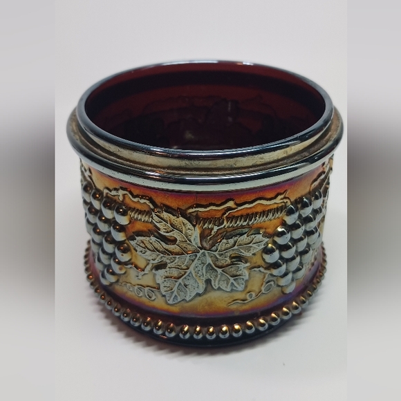 Antique Northwood Amethyst Purple Grape & Cable Carnival Glass Powder Jar 1910s - Picture 2 of 6